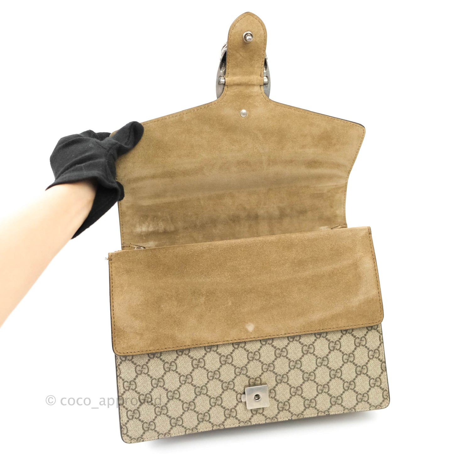 Gucci Dionysus Medium GG Supreme Canvas Suede Shoulder Bag Antique Silver Hardware