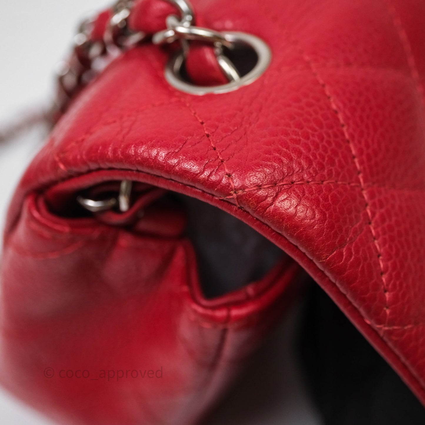 Chanel Quilted Mini Rectangular Flap Red Caviar Silver Hardware