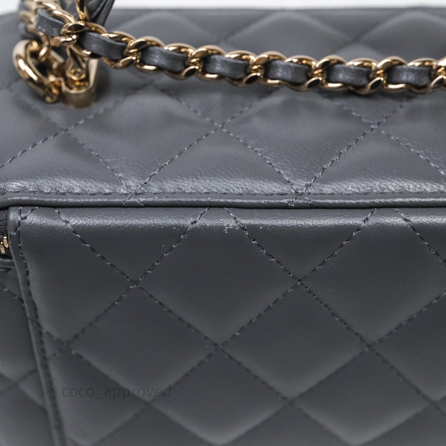 Chanel Vanity Rectangular Top Handle Grey Lambskin Gold Hardware