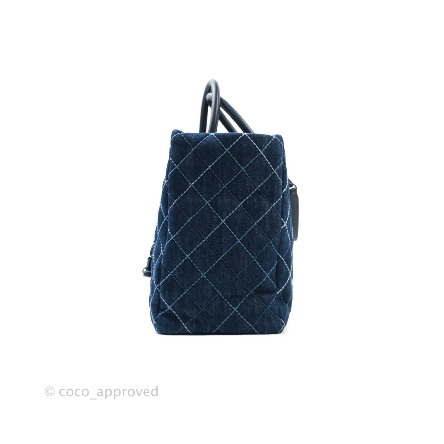 Chanel Quilted Large Coco Handle Shopping Tote Denim Silver Hardware