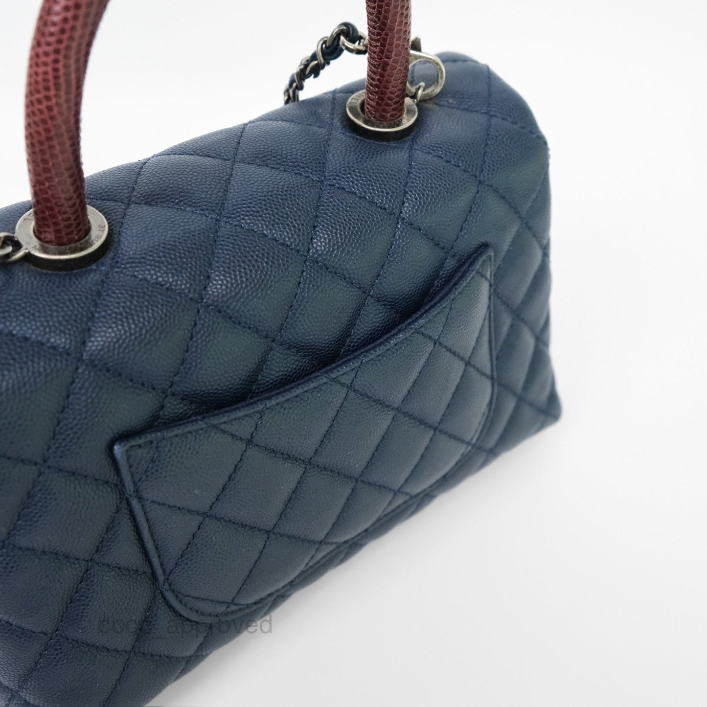 Chanel Small Coco Handle Navy Caviar Ruthenium Hardware Lizard Handle