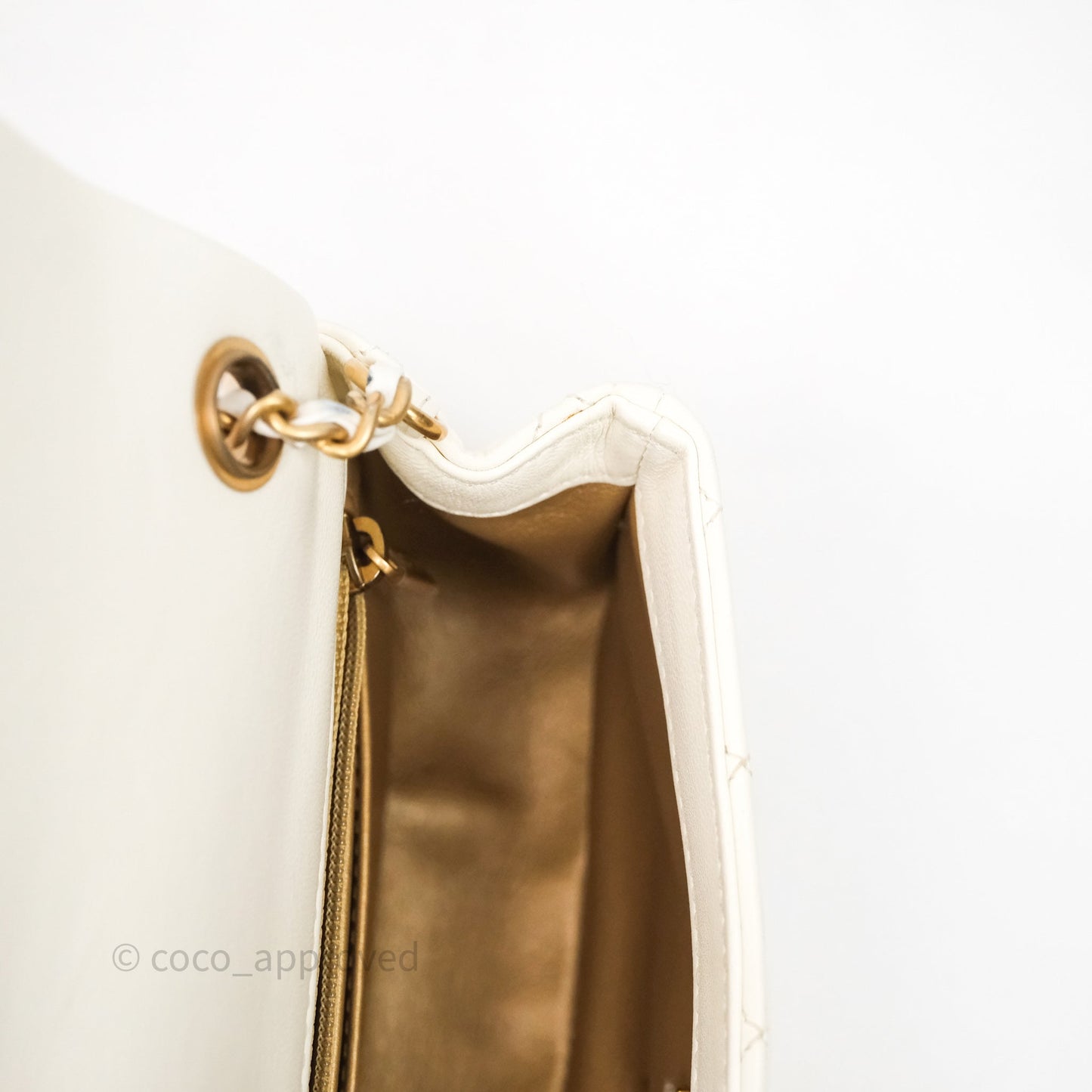 Chanel Mini Rectangular Pearl Crush White Lambskin Aged Gold Hardware