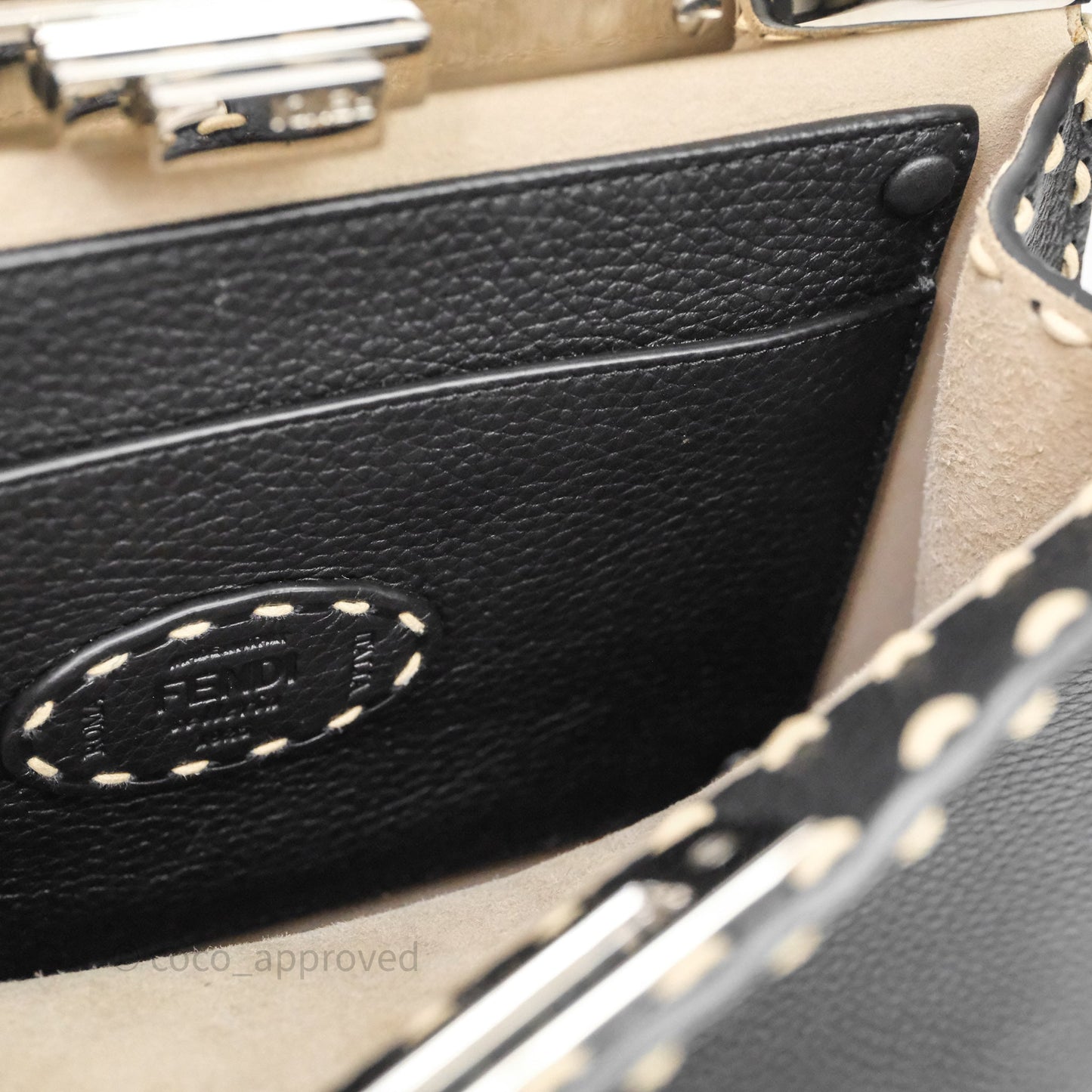 Fendi Peekaboo ISeeU Python Handle Handbag Black Calfskin Silver Hardware