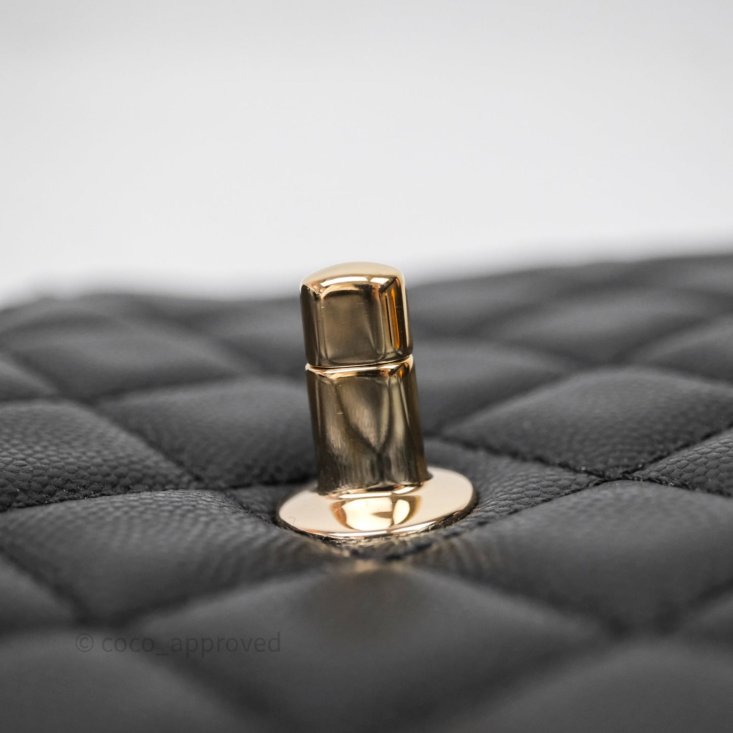 Chanel Small Coco Handle Quilted Black Caviar Aged Gold Hardware Lizard Handle
