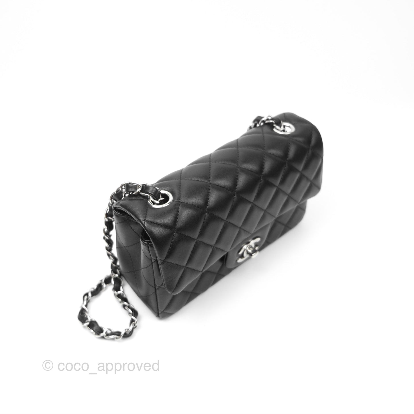 Chanel Quilted Mini Rectangular Black Lambskin Silver Hardware