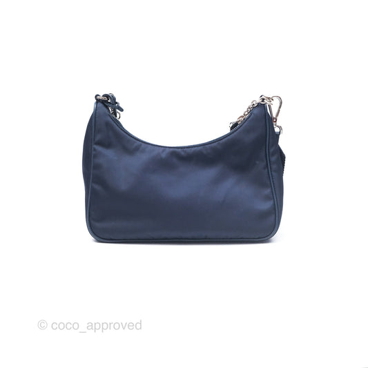 Prada Nylon Re-Edition 2005 Shoulder Bag Navy Blue Silver Hardware