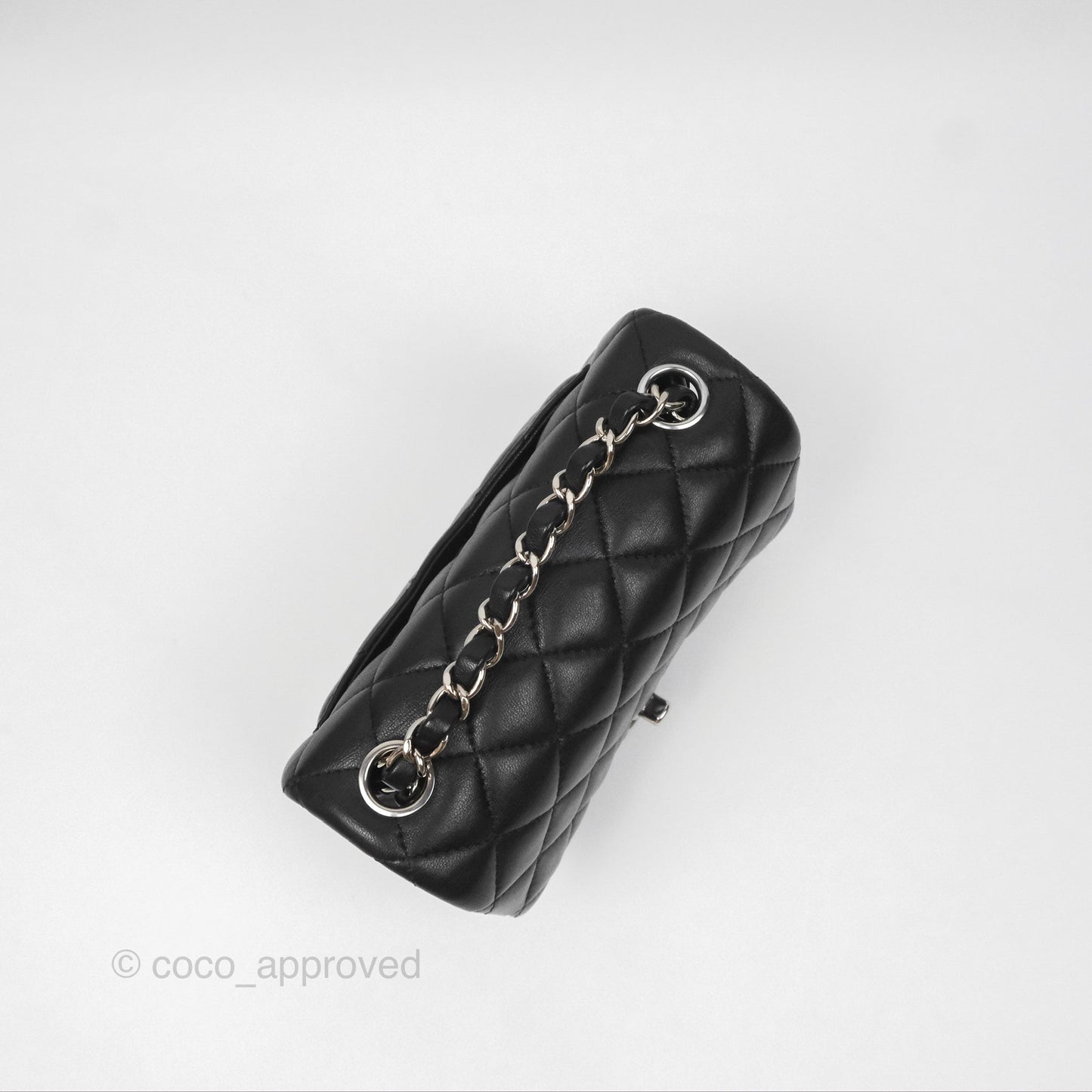 Chanel Mini Square Flap Quilted Black Lambskin Silver Hardware