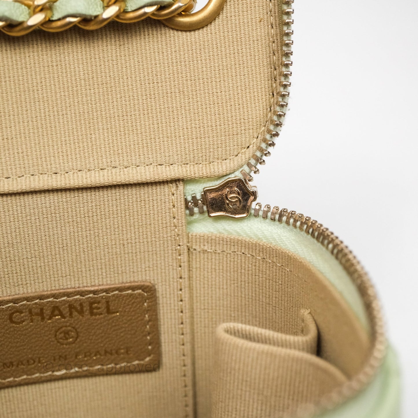 Chanel Mini Pearl Crush Vanity With Chain Green Aged Gold Hardware