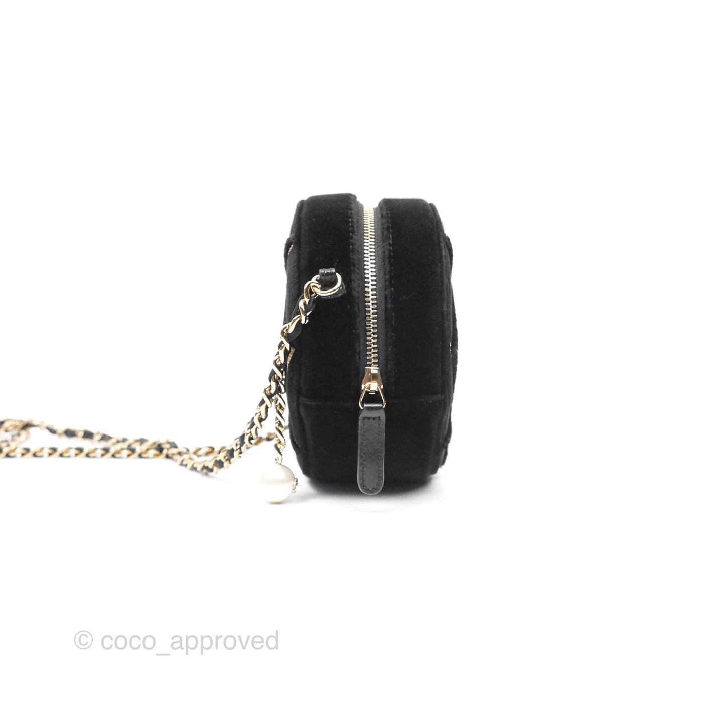 Chanel Quilted Round Clutch With Chain Black Velvet Gold Hardware