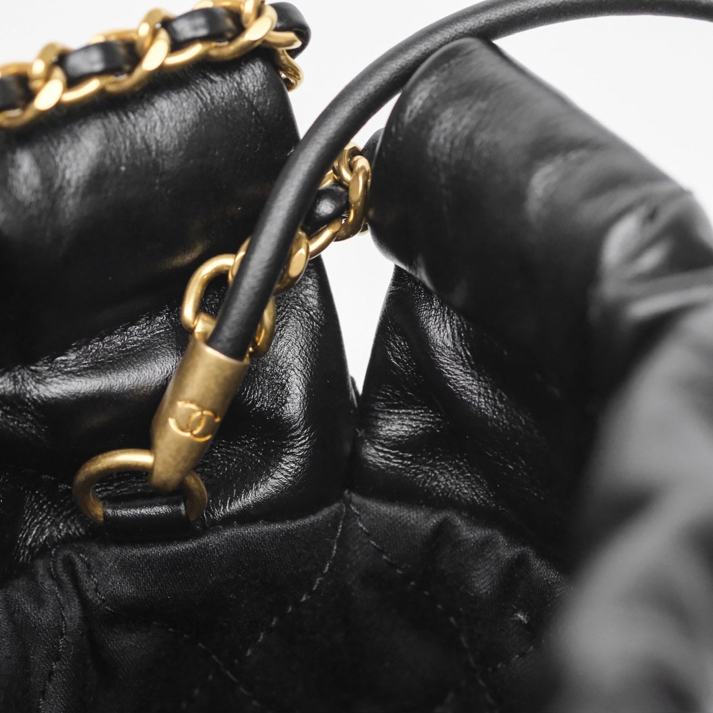 Chanel 22 Mini Bag Black Crumpled Calfskin Aged Gold Hardware