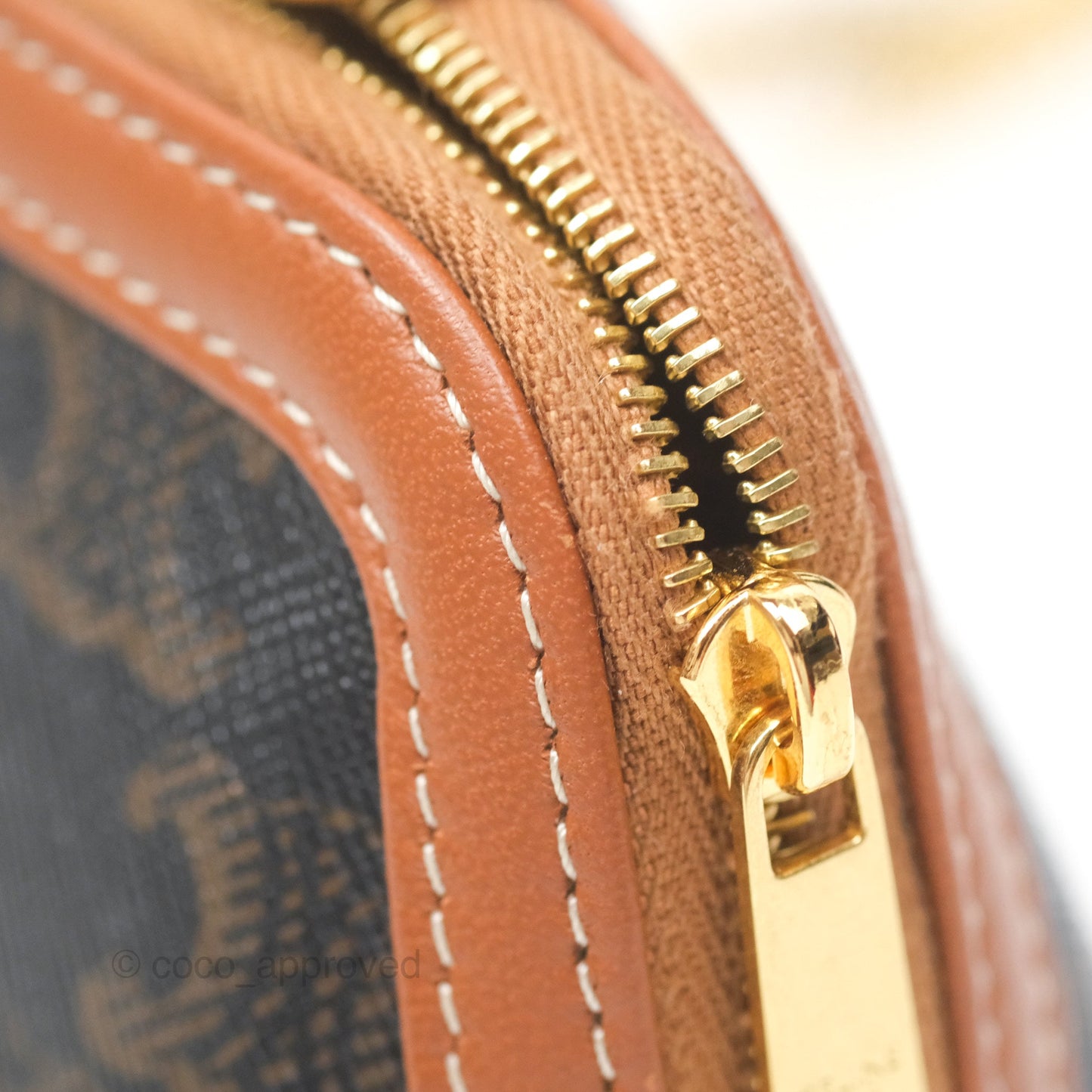 Celine Clutch With Chain Triomphe Canvas Lambskin Tan