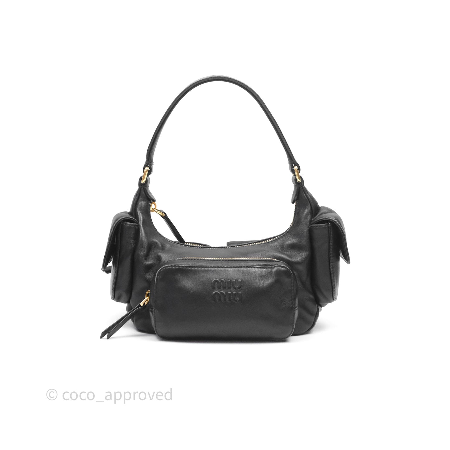 Miu Miu Nappa Leather Pocket Bag Black Lambskin Gold Hardware