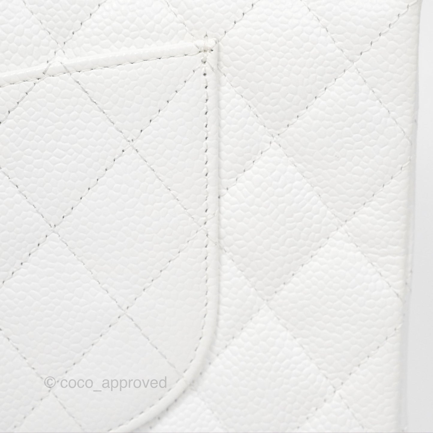 Chanel Classic M/L Medium Flap Quilted White Caviar Silver Hardware
