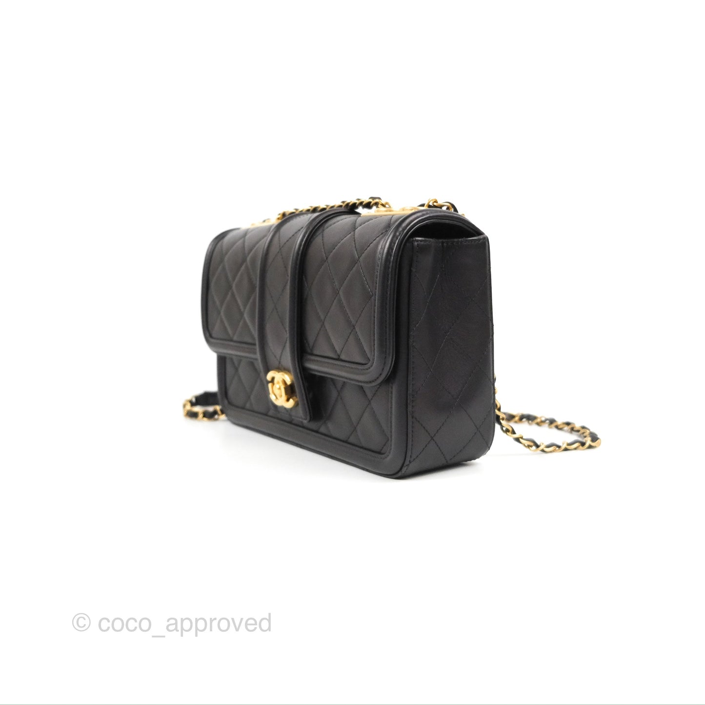 Chanel Quilted Medium Elegant CC Flap Black Lambskin Gold Hardware