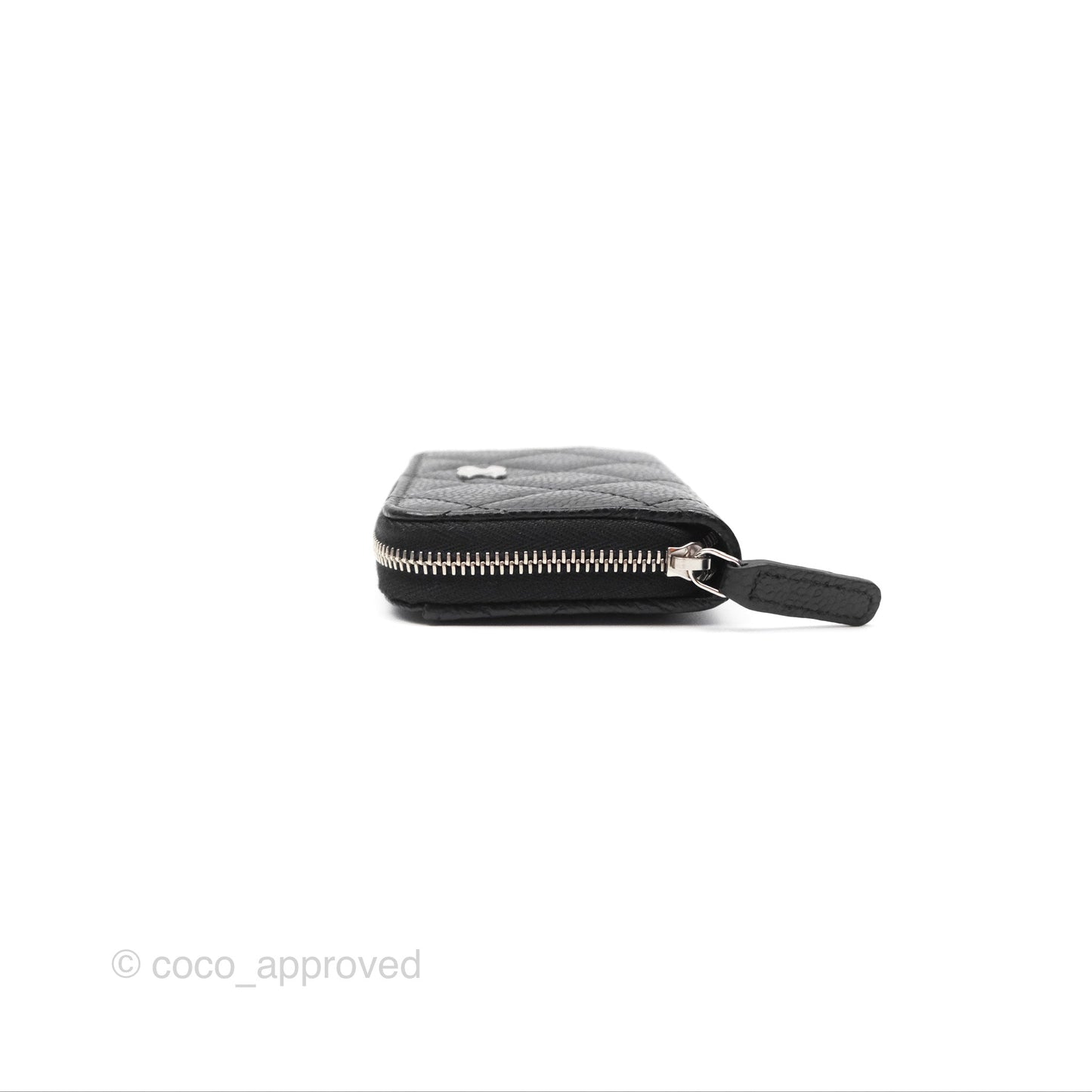 Chanel Quilted Zip Card Holder Black Caviar Silver Hardware
