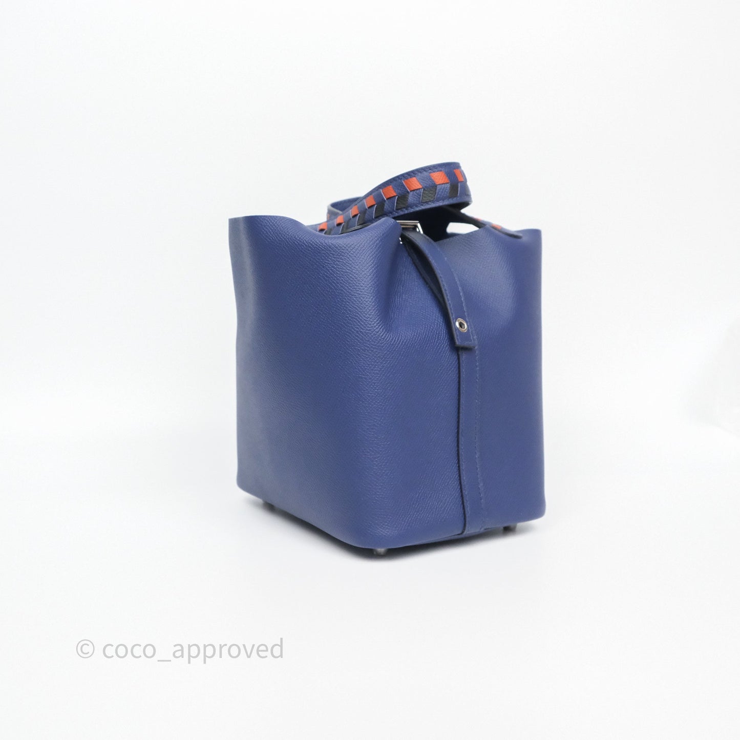 Hermès Tressage De Cuir Picotin Lock 18 Bleu Encre/Brique/Black Epsom