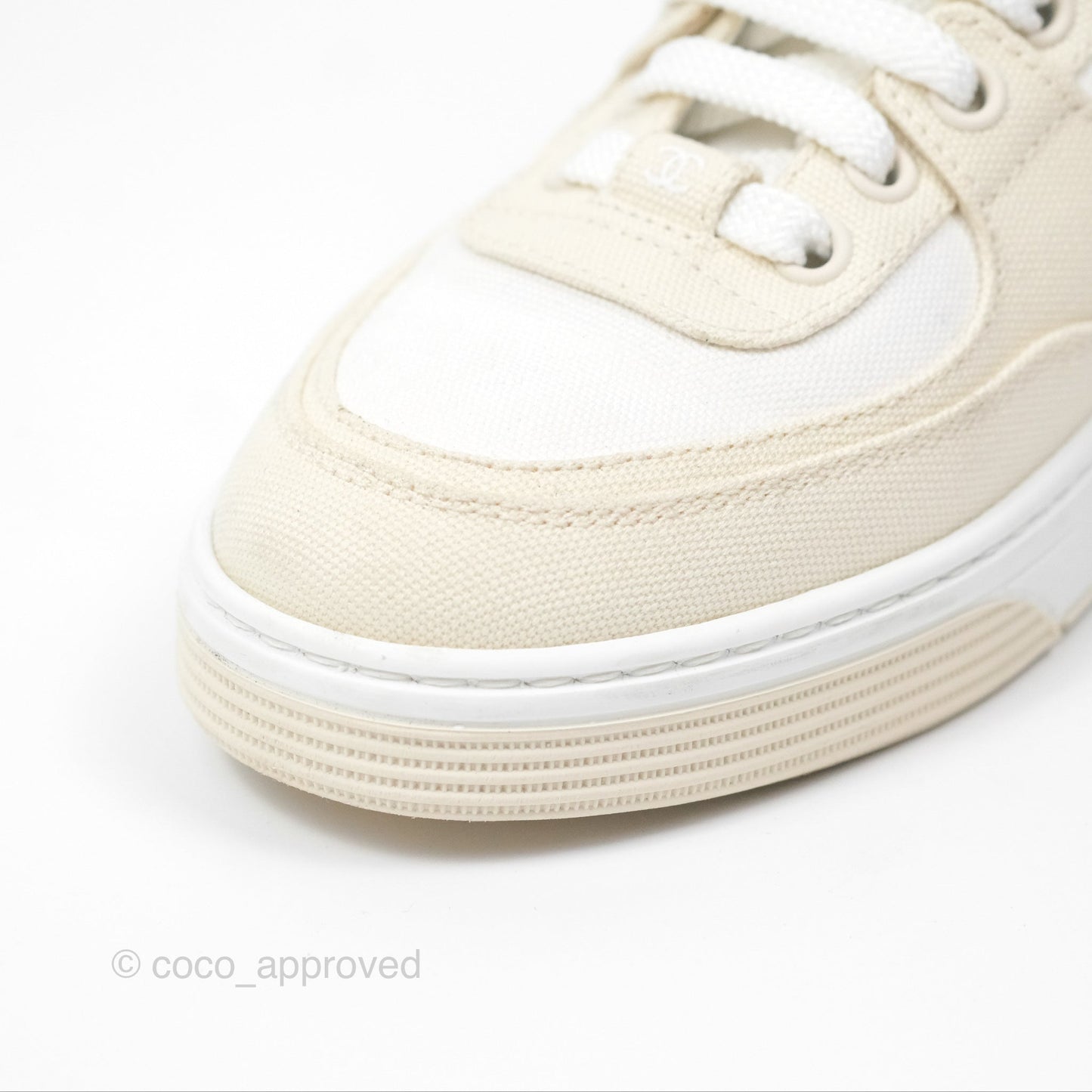 Chanel Ivory Beige White Sneakers Size 37.5