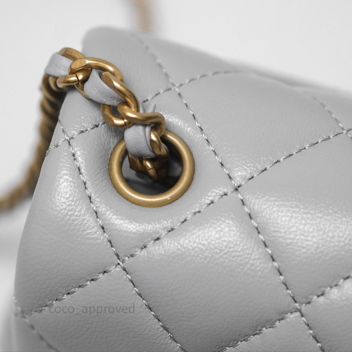 Chanel Mini Square Pearl Crush Quilted Grey Lambskin Aged Gold Hardware