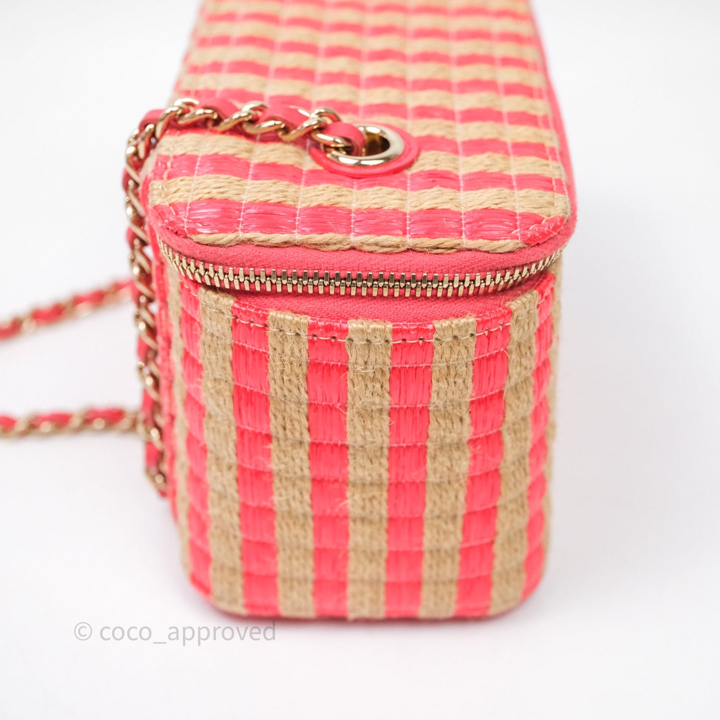 Chanel Vanity With Chain Striped Raffia Orange Gold Hardware