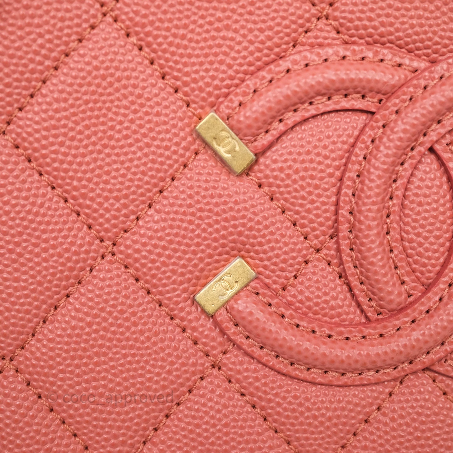 Chanel Quilted Small CC Filigree Vanity Case Pink Caviar Aged Gold Hardware
