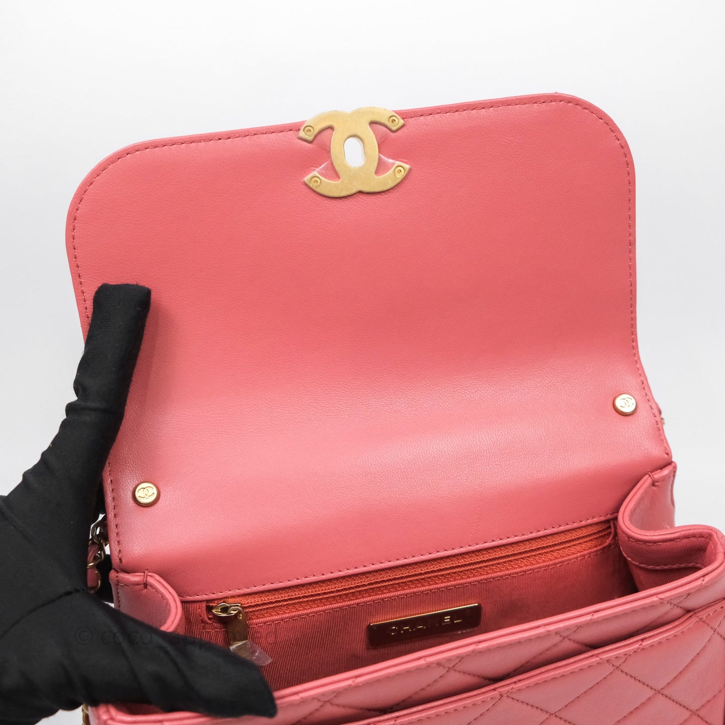 Chanel Quilted Chain Infinity Handle Bag Pink Lambskin Aged Gold Hardware