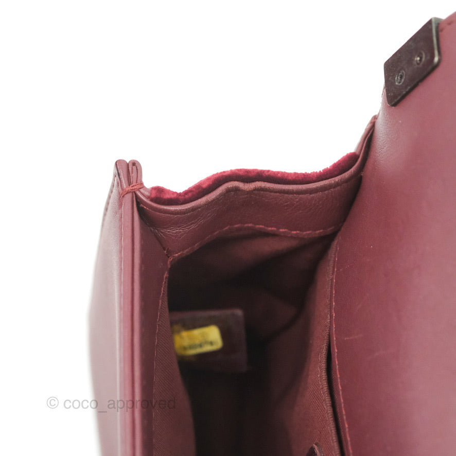 Chanel Small Boy Burgundy Velvet Ruthenium Hardware