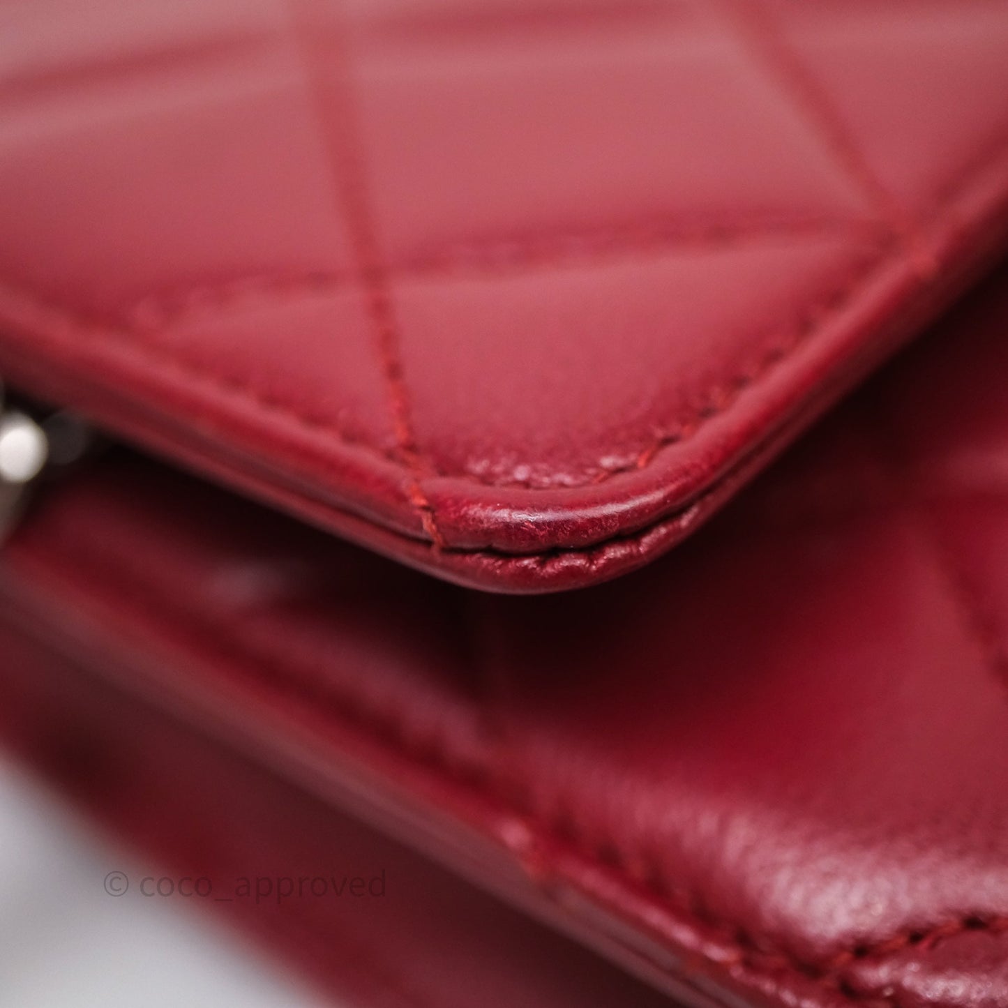 Chanel Quilted Wallet on Chain WOC Red Lambskin Silver Hardware