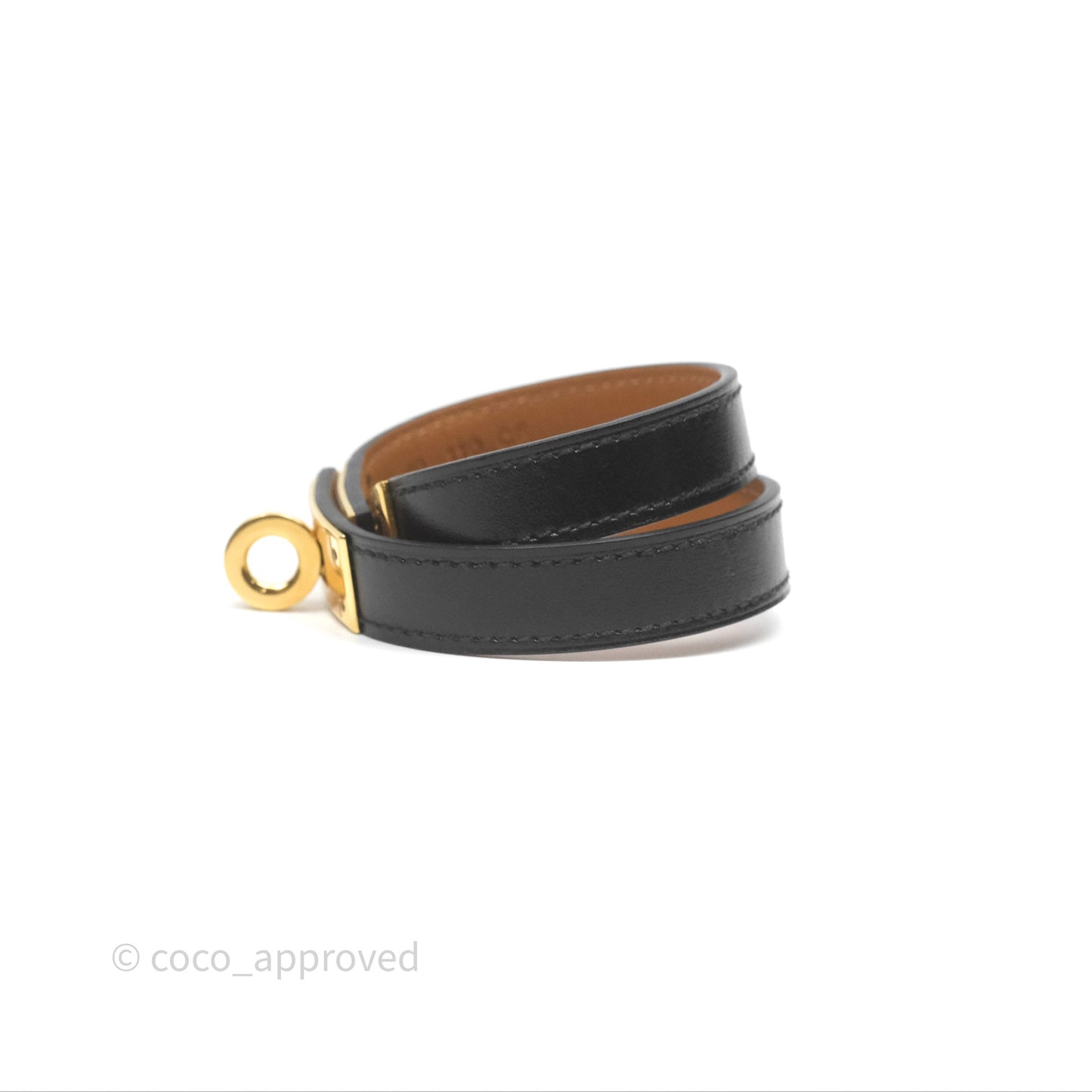 Hermès Kelly Double Tour Box Leather Bracelet Black Gold Hardware