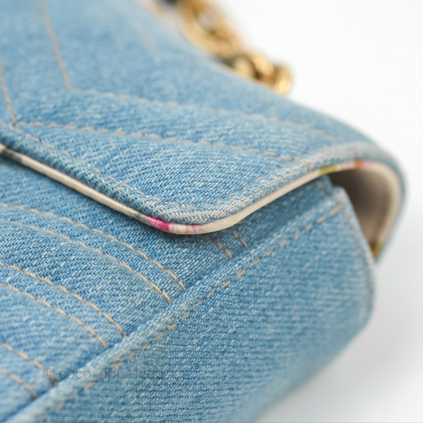Gucci Mini Marmont Denim Pearl Gold Hardware