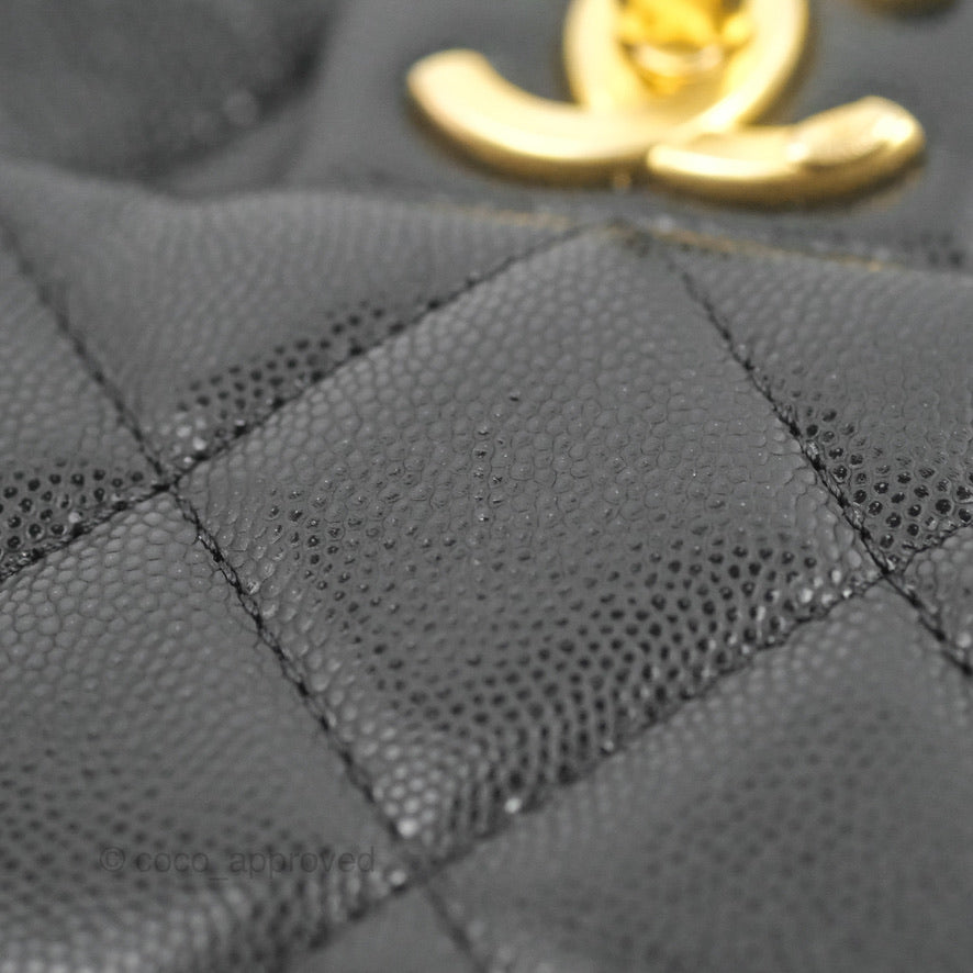 Chanel Small Flap with Coin Charm Black Caviar Aged Gold Hardware 22A