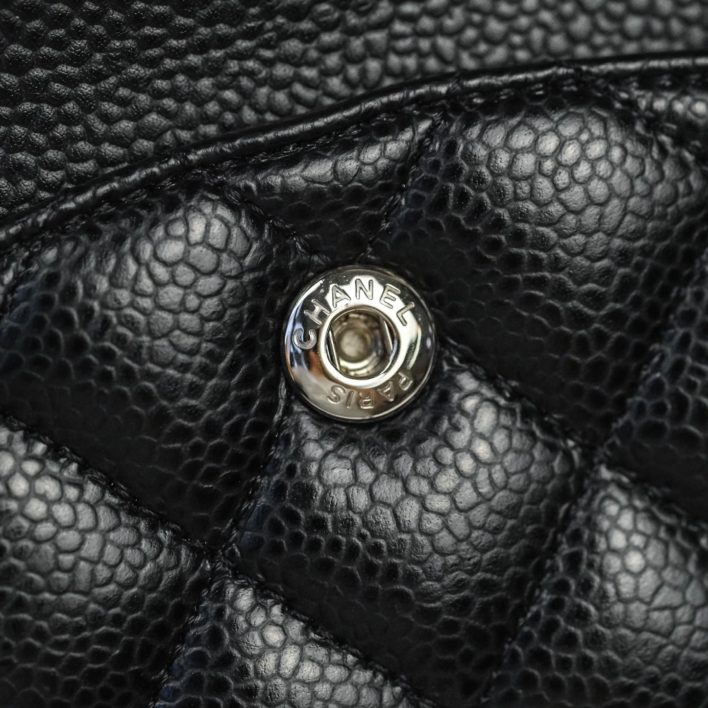 Chanel Classic M/L Medium Double Flap Bag Black Caviar Silver Hardware