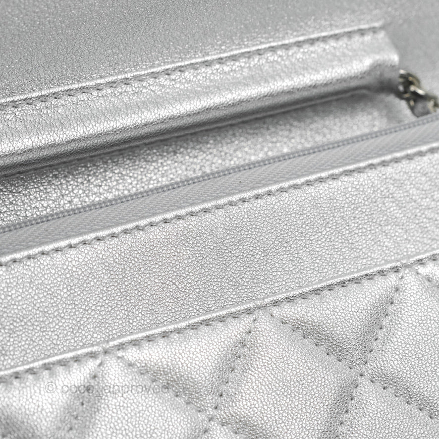 Chanel Quilted Wallet on Chain WOC Silver Lambskin Silver Hardware