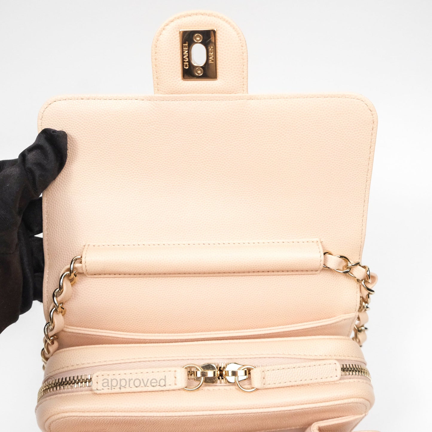 Chanel Quilted Small Like The Wallet Flap Light Beige Pink Caviar Light Gold Hardware 22C