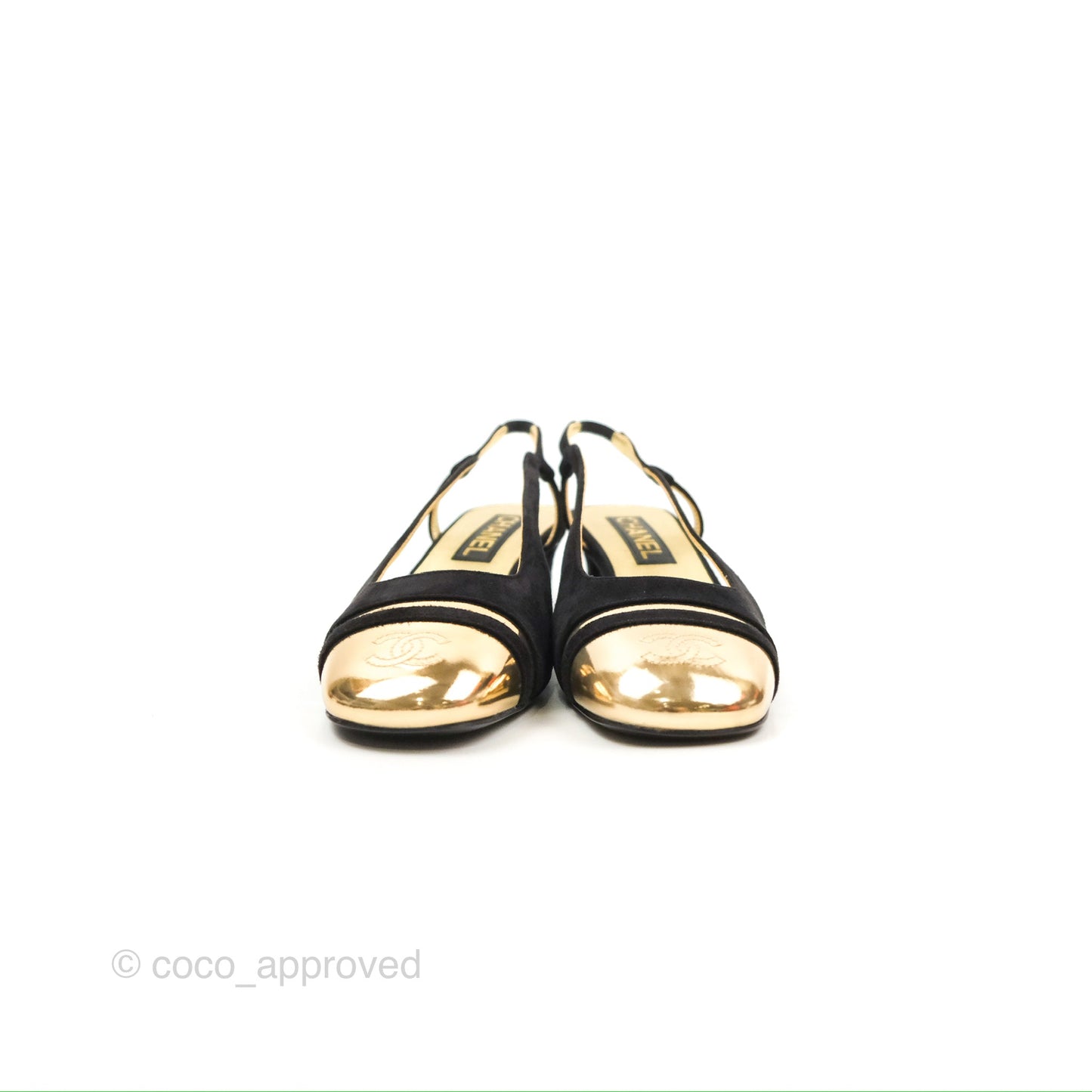 Chanel CC Slingback Heels Black Gold Size 37