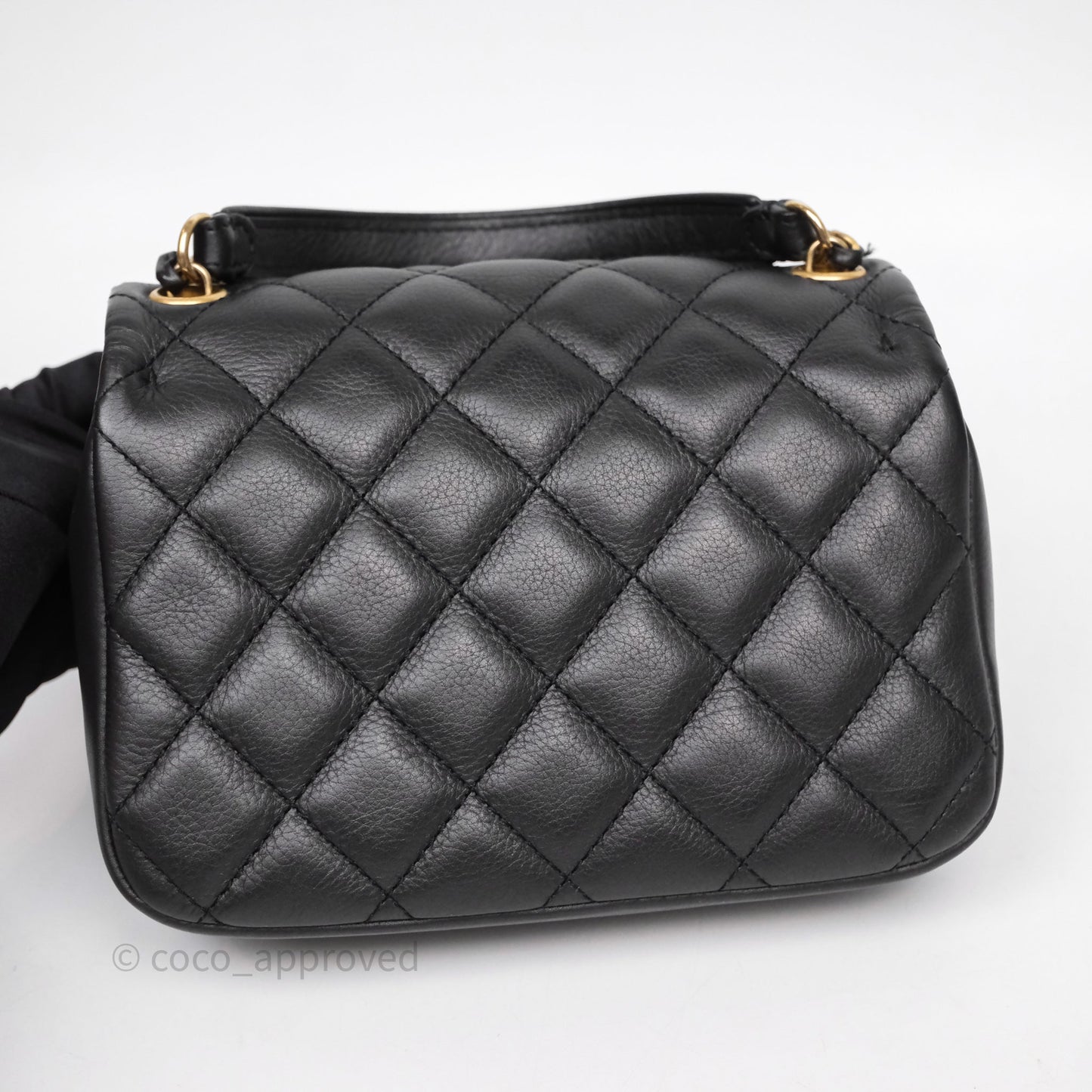 Chanel Quilted Handle Flap Bag Black Calfskin Aged Gold Hardware
