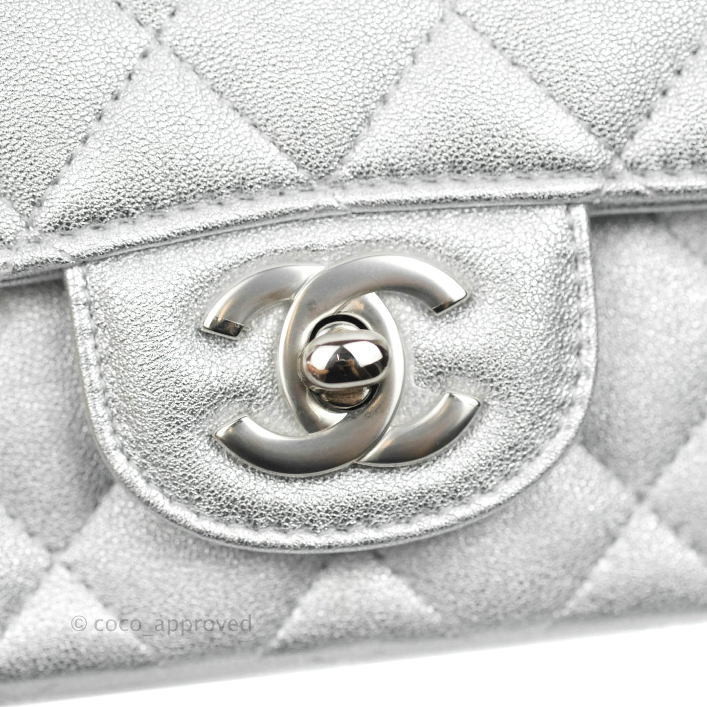 Chanel Classic Quilted Mini Square Flap Silver Lambskin Silver Hardware