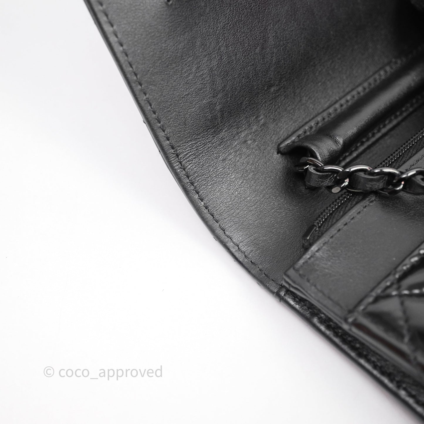 Chanel Quilted Wallet on Chain WOC Patent Leather So Black