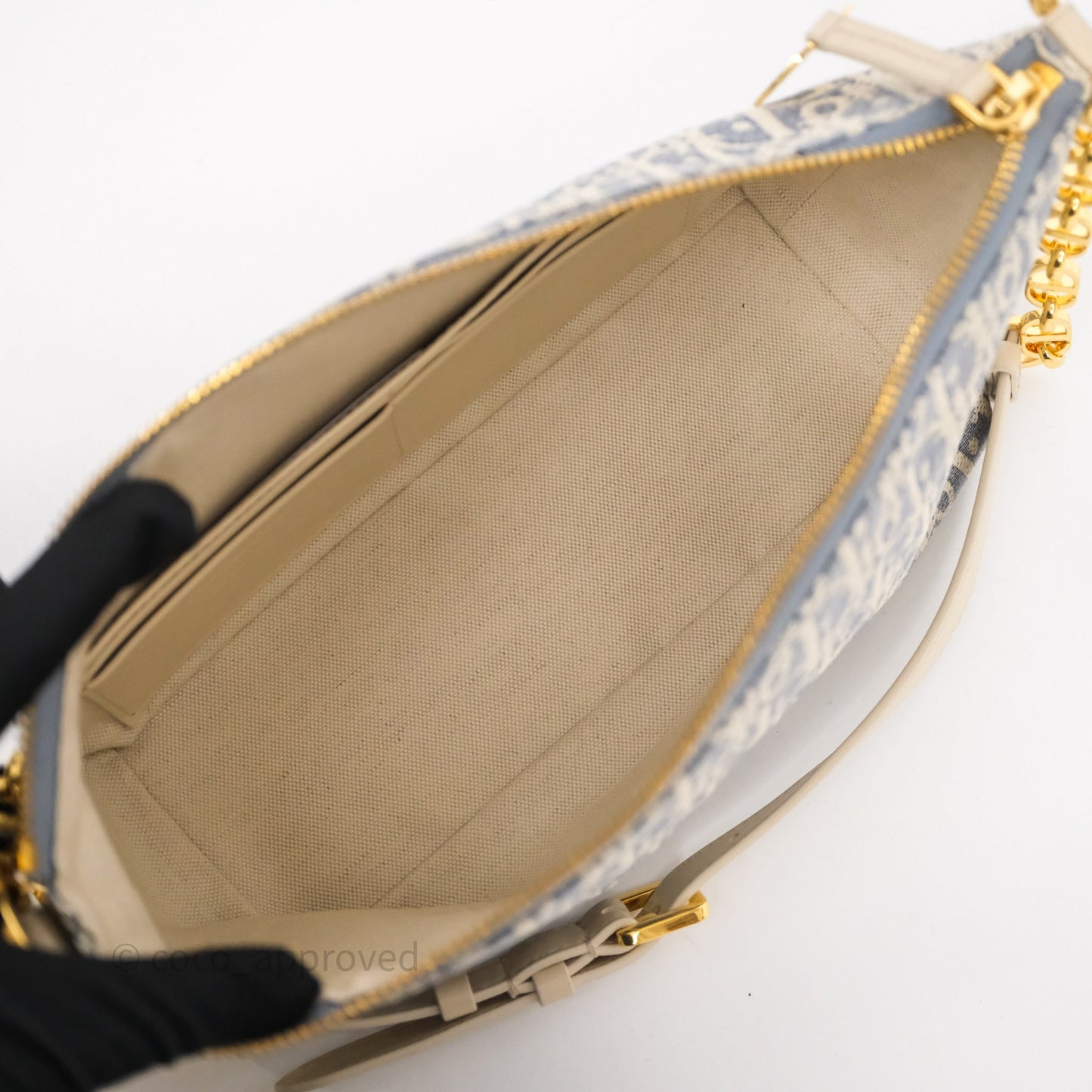 Christian Dior Diorstar Hobo Bag with Chain Blue Dior Oblique Chambray with Raffia Effect