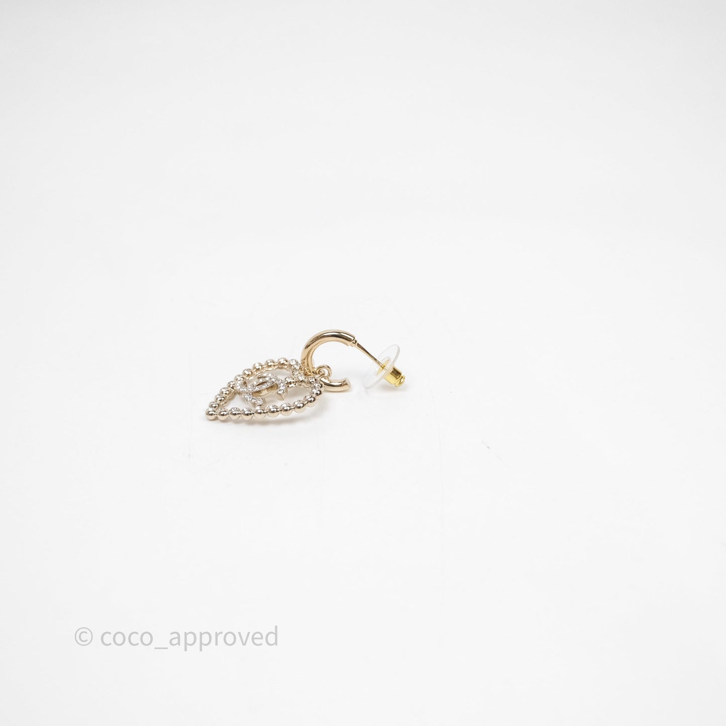 Chanel Crystals Round Heart Drop Earrings Gold Tone 25P