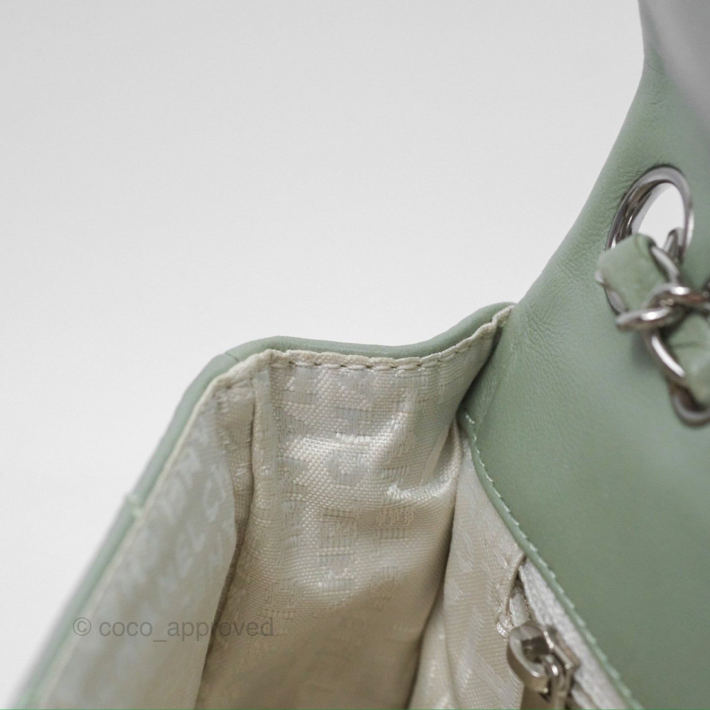 Chanel CC East West Flap Bag Lambskin Mint Green Silver Hardware