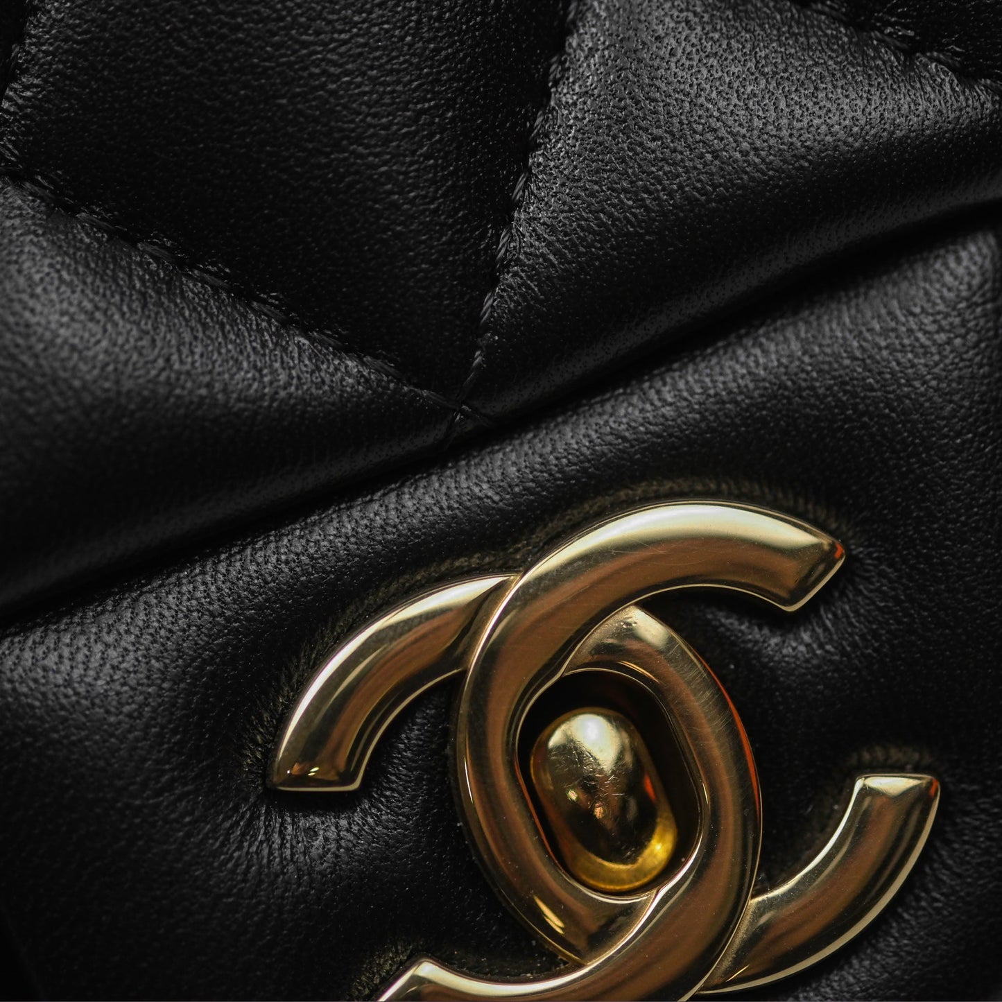 Chanel Mini Square Flap Quilted Black Lambskin Gold Hardware