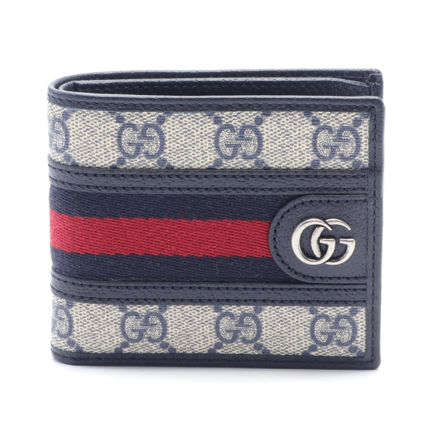 Luxury Gucci Trending 2025 Ophidia GG Supreme Sherry line Bi-fold wallet PVC Coated Canvas Leather Navy Beige Red
