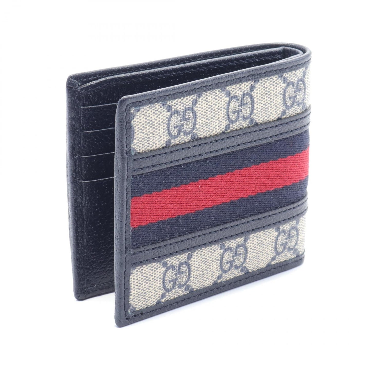 Luxury Gucci Trending 2025 Ophidia GG Supreme Sherry line Bi-fold wallet PVC Coated Canvas Leather Navy Beige Red