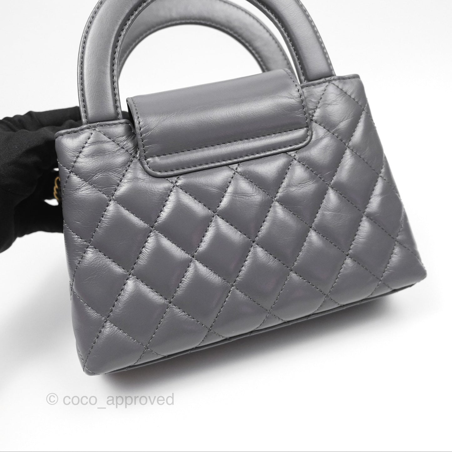 Chanel Kelly Bag Quilted Grey Shiny Calfskin Aged Gold Hardware