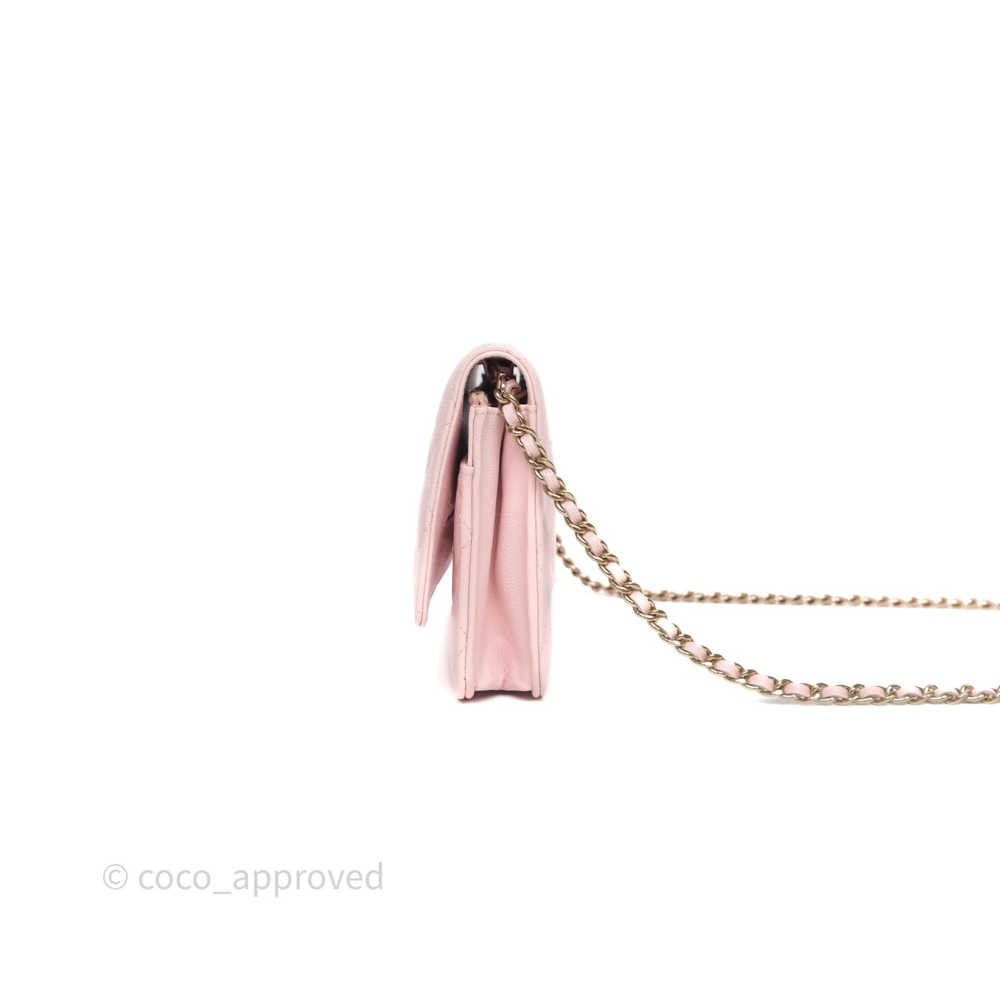 Chanel Classic Quilted Wallet on Chain WOC Light Pink Caviar Gold Hardware