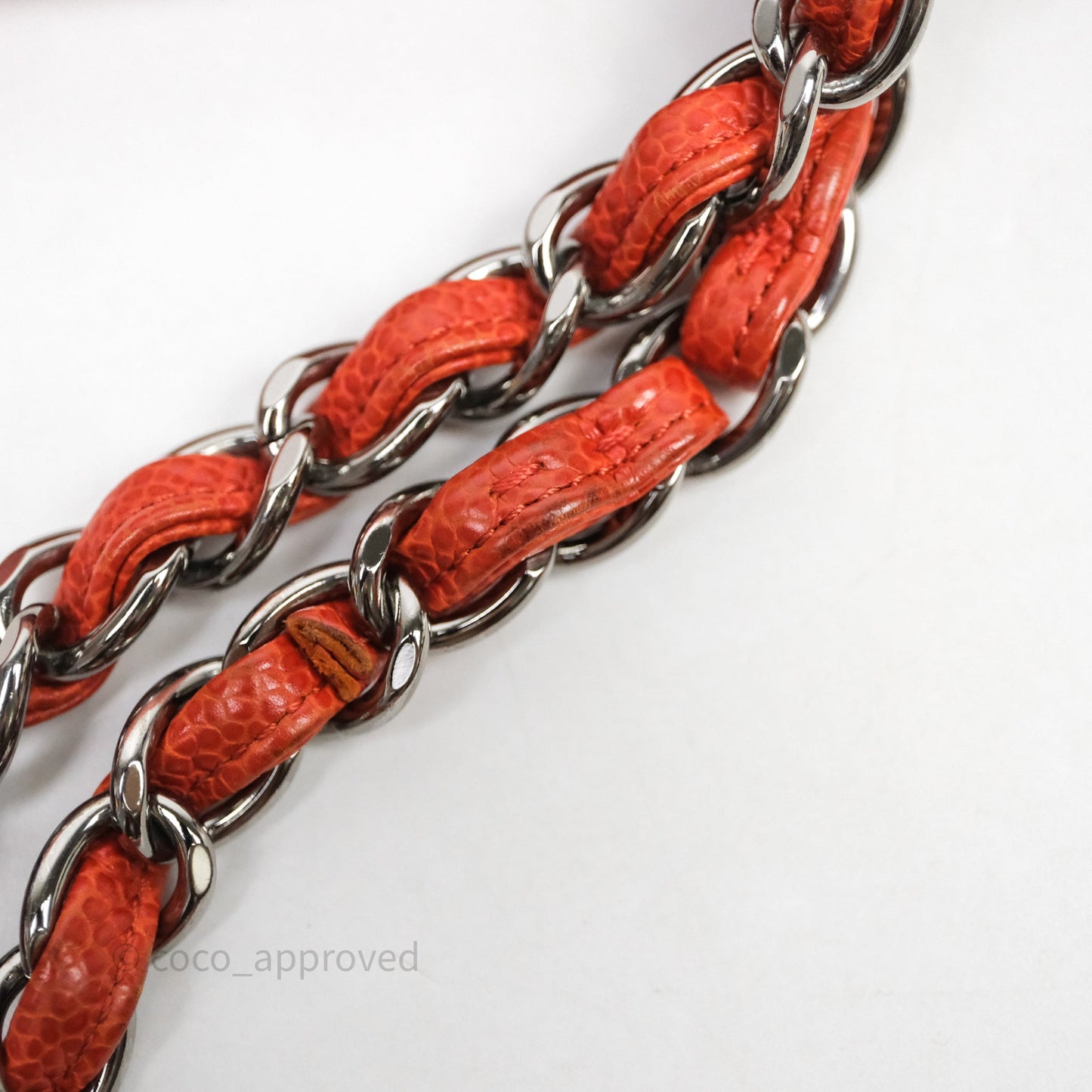 Chanel Flap Bag Caviar Orange Silver Hardware