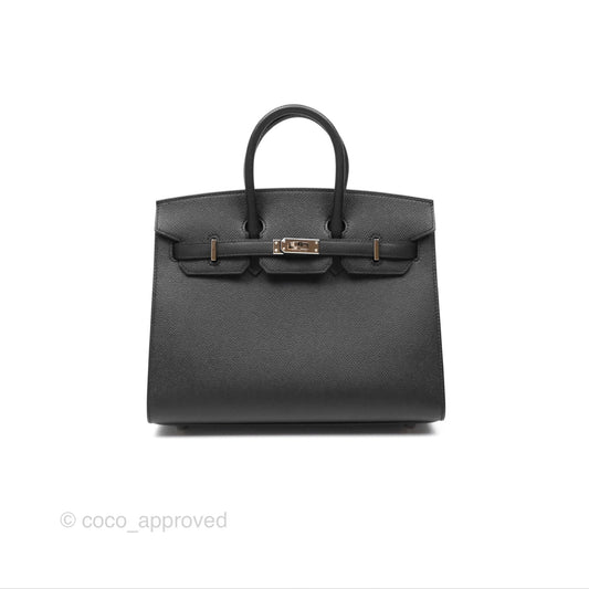 Hermes Birkin 25 Sellier Black Noir 89 Epsom Palladium Hardware