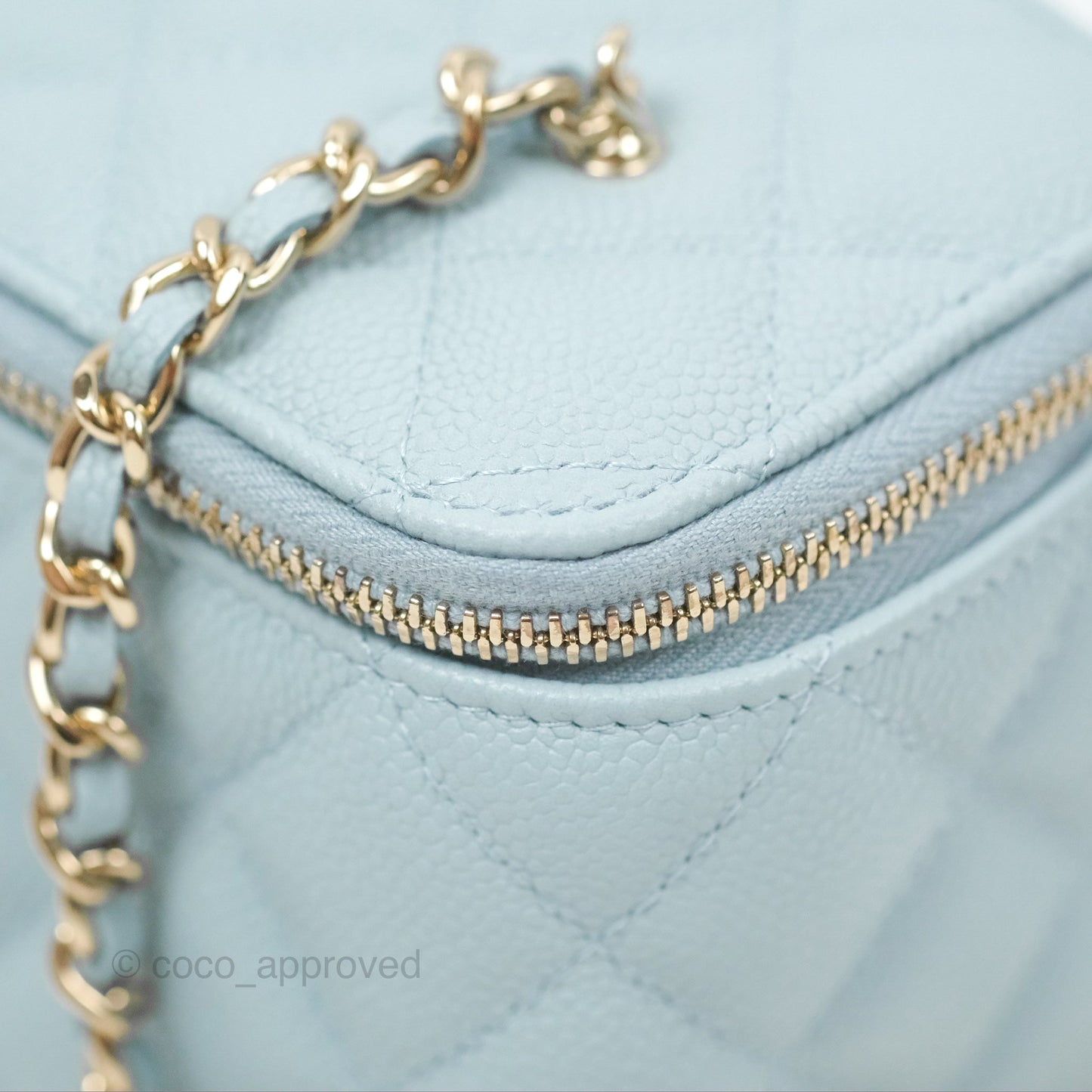 Chanel Vanity with CC Chain Light Blue Caviar Gold Hardware