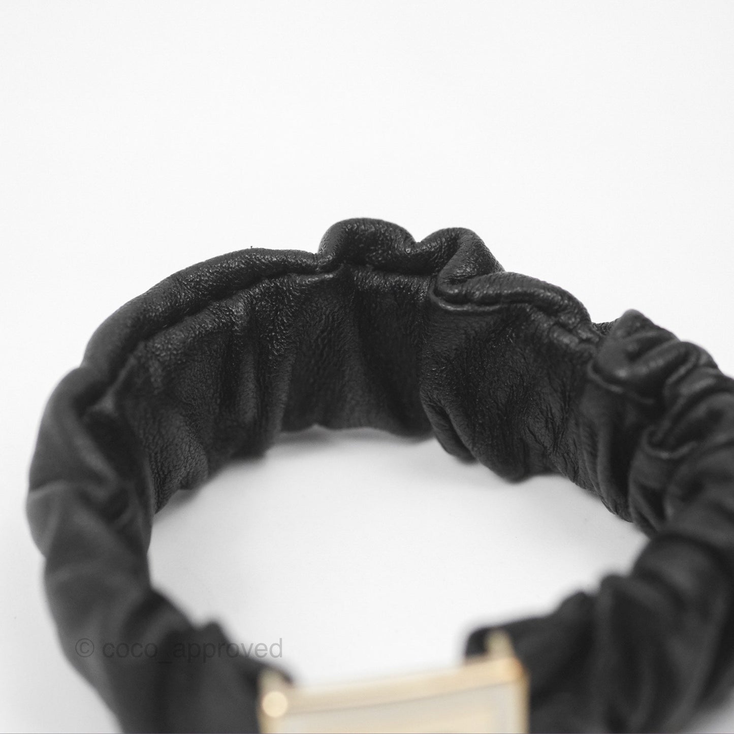 Chanel CC Black Leather Hair Accessory Gold Tone 21B
