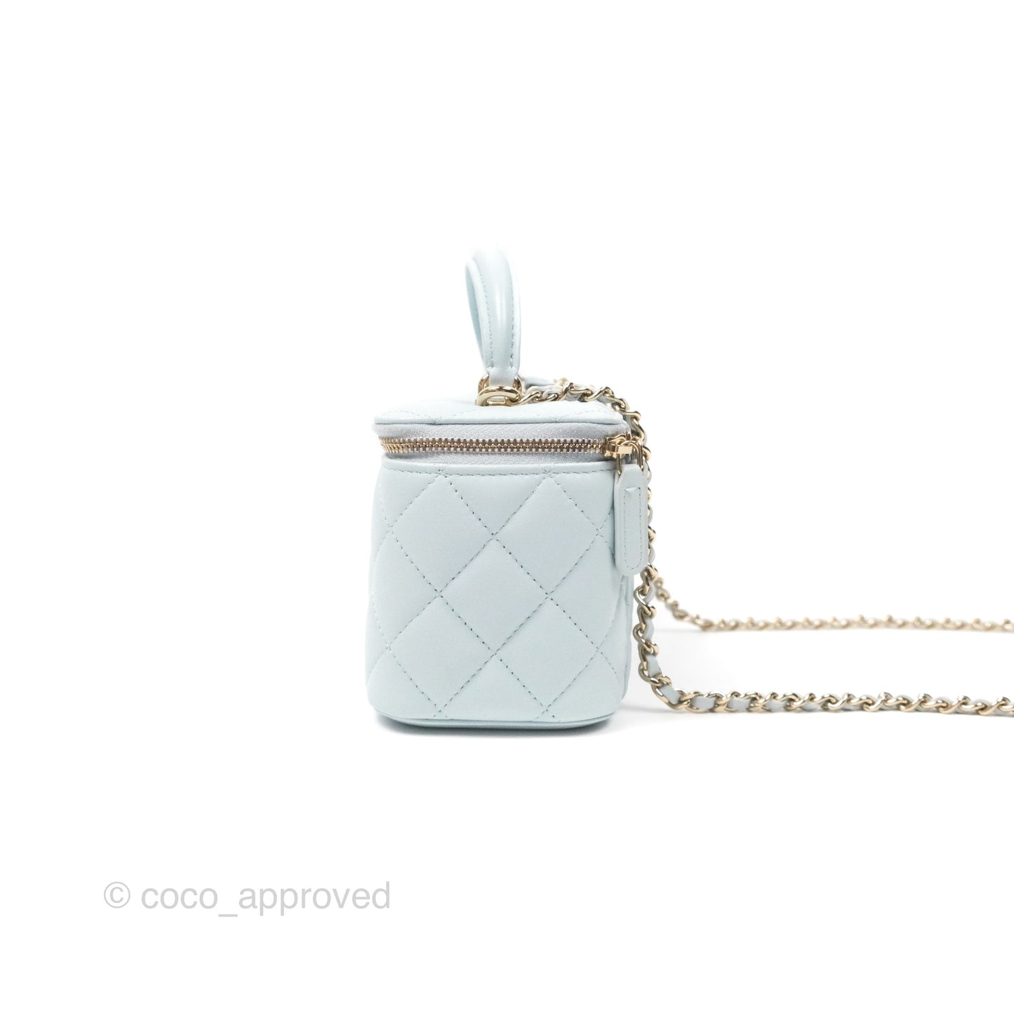 Chanel Vanity Rectangular Top Handle Light Blue Lambskin Gold Hardware